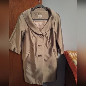 ECI New York Elegant Women's Ecru Silk Blend Coat Jacket in 3/4 Sleeves Size 6